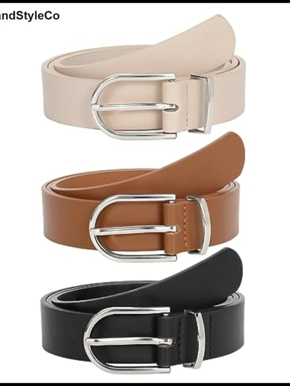 PU Leather Belt for Women with Silver Buckle, Adjustable Fits Jeans